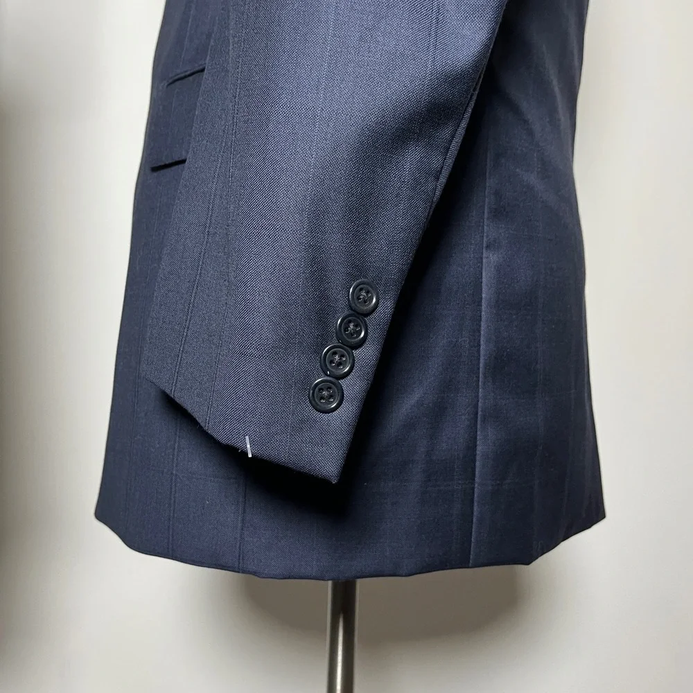 Jos. A. Bank Suit Mens 44L W37 Navy Blue Windowpane Signature Gold Wool 2-Button